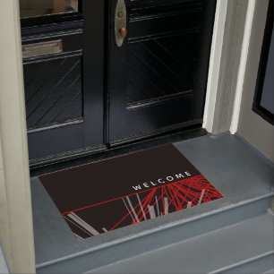 Modern Decorative Black & Red Welcome Doormat