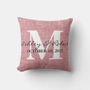 Modern Decorative Burlap White Monogram Wedding Cushion