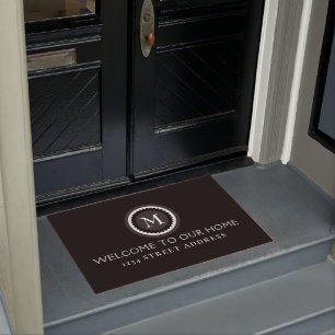 Modern Decorative Monogram Medallion   Welcome Doormat