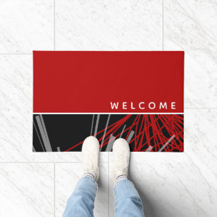 Modern Decorative Red & Black Welcome Doormat
