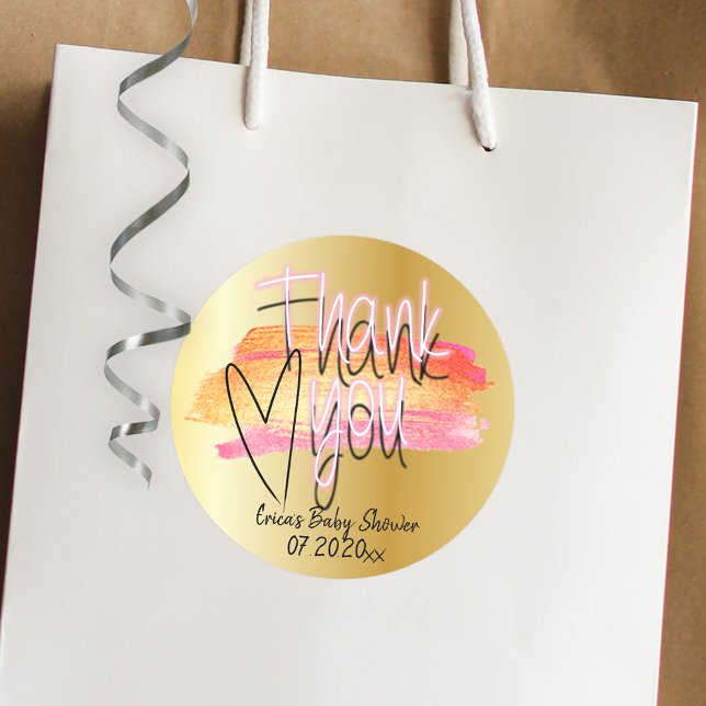Modern Decorative Script Baby Shower Thank You Classic Round Sticker (Creator Uploaded)