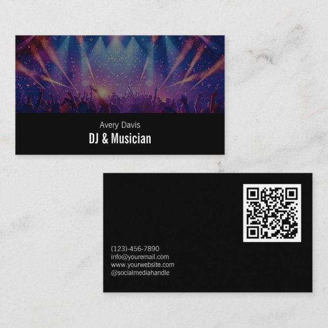 Modern Deejay Music DJ Party Music Djing QR Code Business Card (Front/Back)