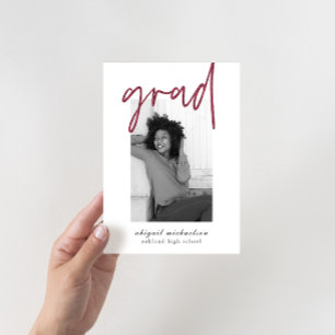 Modern Deep Berry Photo Graduation Party Invitation