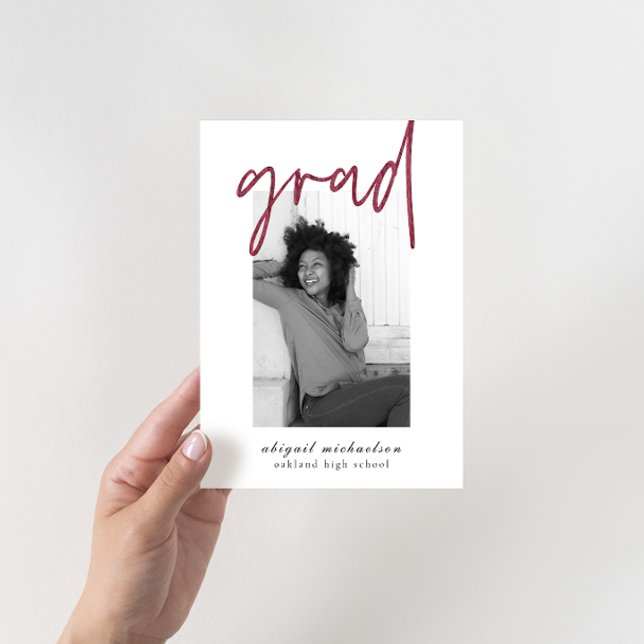 Modern Deep Berry Photo Graduation Party Invitation (Creator Uploaded)