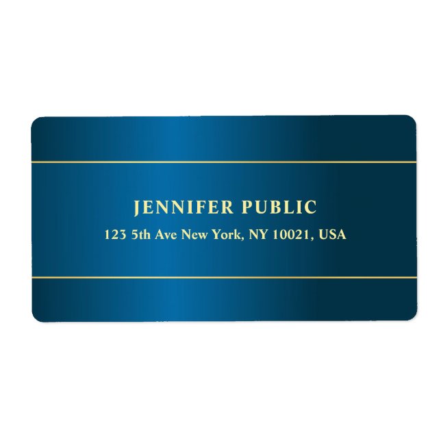 Modern Deep Blue Gold Text Name Template Shipping (Front)