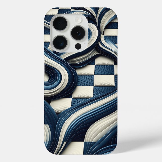 Modern Deep Blue & Ivory Fluid Waves Phone Case (Back)