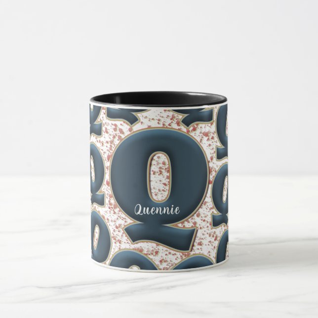 Modern Deep Blue Monogram Customised Name Cute Mug (Center)