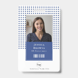 Modern Deep Blue Student Employee Photo QR Barcode ID Badge