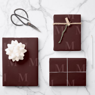 Modern Deep Burgundy Minimalist Monogram Wrapping Paper Sheet
