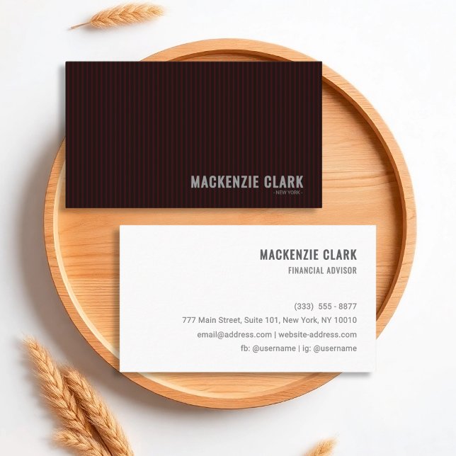 Modern Deep Burgundy Pinstripe & White Business Card (Creator Uploaded)