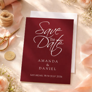 Modern Deep Burgundy Wedding Save The Date