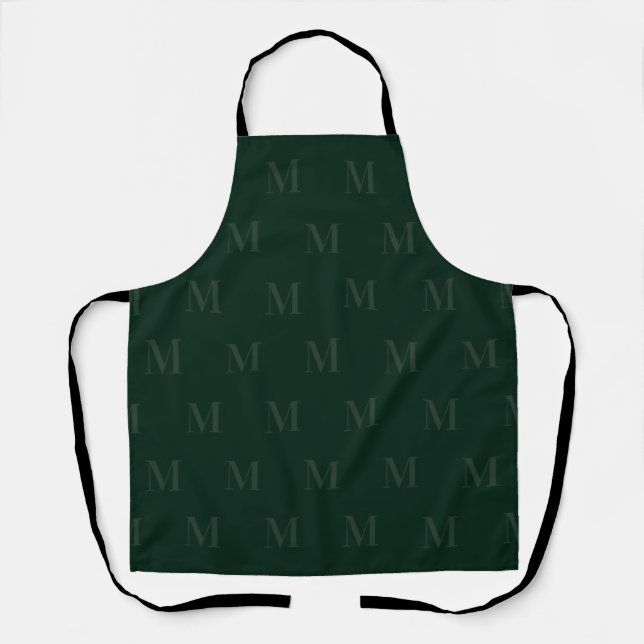 Modern Deep Forest Green Minimalist Monogram Apron (Front)