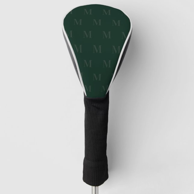 Modern Deep Forest Green Minimalist Monogram Golf Head Cover (Front)