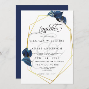 Modern Deep Indigo Blue and GoldBarefootBride™ Invitation