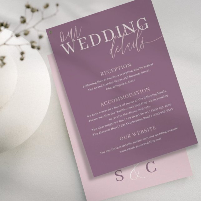 Modern Deep Mauve & Rose Gold  Wedding Details  Enclosure Card (Creator Uploaded)