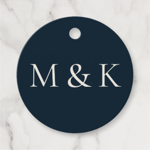 Modern Deep Navy Blue Initials Wedding Engagement Favour Tags
