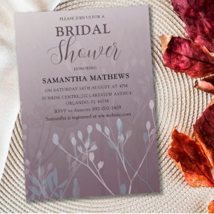Modern Deep Plum Foliage Bridal Shower Invitation