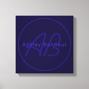 Modern Deep Purple Colours Cool Name & Monogram Canvas Print