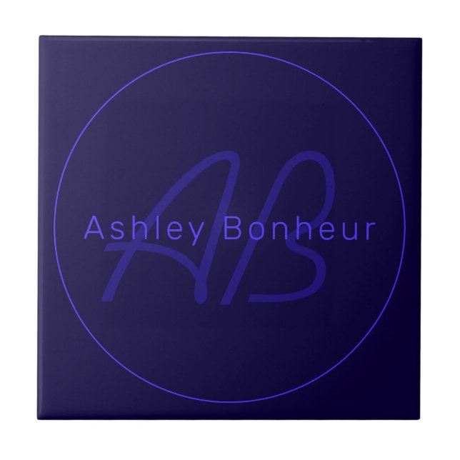Modern Deep Purple Colours | Cool Name & Monogram Ceramic Tile (Front)
