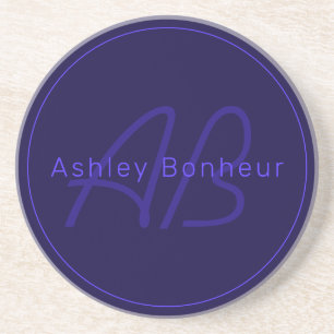 Modern Deep Purple Colours Cool Name & Monogram Coaster