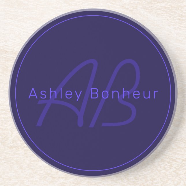 Modern Deep Purple Colours | Cool Name & Monogram Coaster (Front)