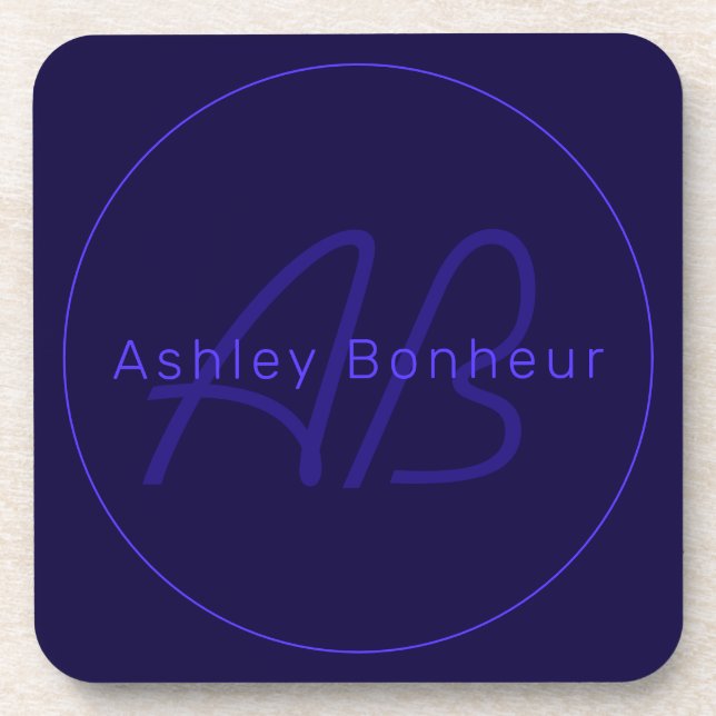 Modern Deep Purple Colours | Cool Name & Monogram Coaster (Front)