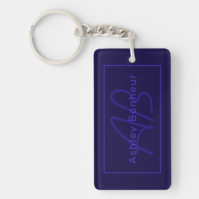 Modern Deep Purple Colours | Cool Name & Monogram Key Ring (Front)