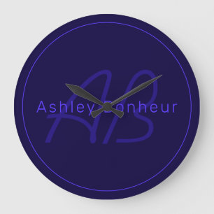 Modern Deep Purple Colours Cool Name & Monogram Large Clock
