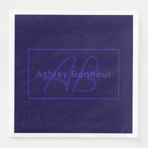 Modern Deep Purple Colours Cool Name & Monogram Napkin
