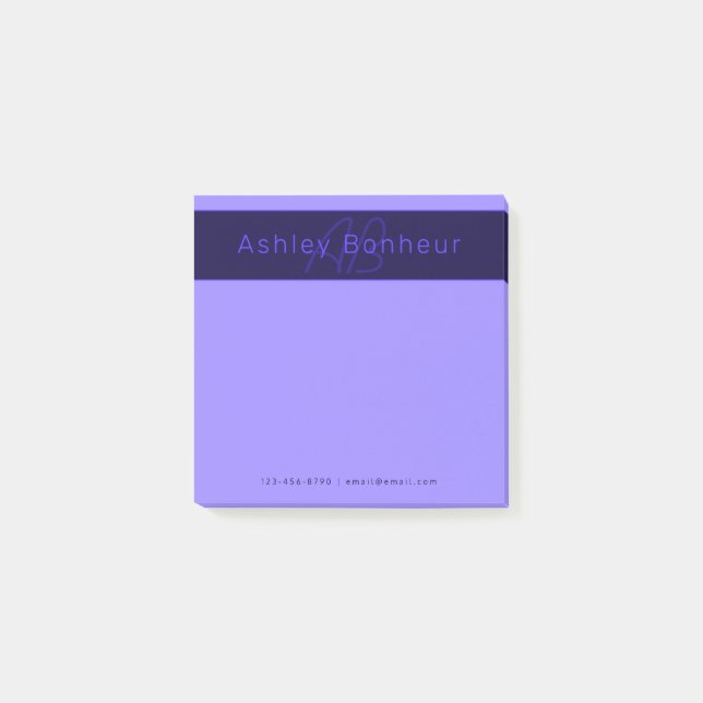 Modern Deep Purple Colours | Cool Name & Monogram Post-it Notes (Front)