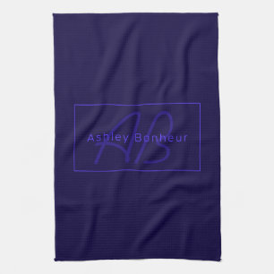 Modern Deep Purple Colours   Cool Name & Monogram Tea Towel
