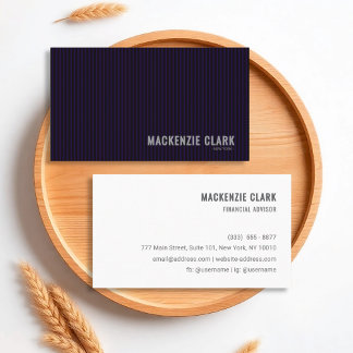 Modern Deep Purple Pinstripe & White Business Card