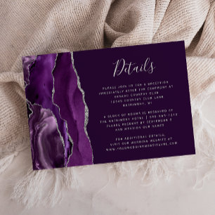 Modern Deep Purple Silver Agate Wedding Details Enclosure Card