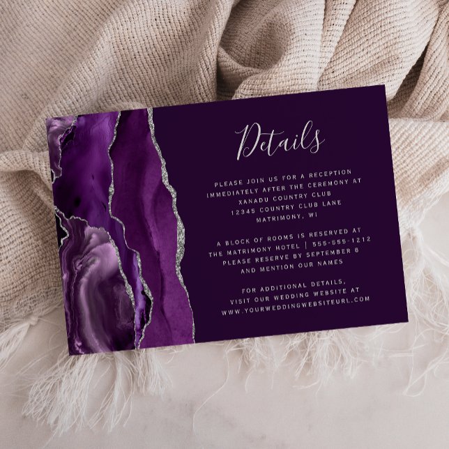 Modern Deep Purple Silver Agate Wedding Details Enclosure Card (Creator Uploaded)