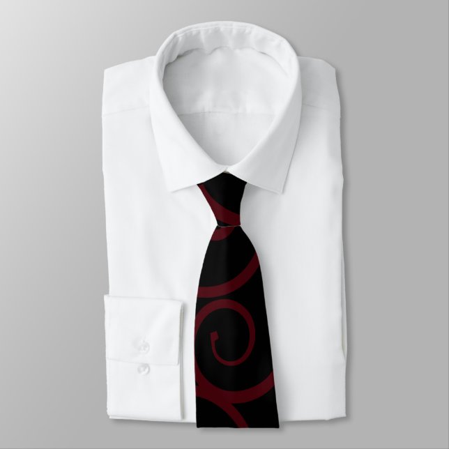 Modern Deep Red Black Cute Neck Tie (Tied)