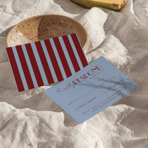 Modern Deep Red Blue Classy Fancy Wedding RSVP Card
