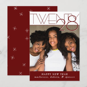 Modern Deep Red New Years   Classic Custom Photo Holiday Card