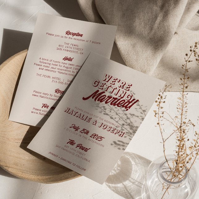 Modern Deep Red Retro Bold All In One Wedding Invitation (Creator Uploaded)