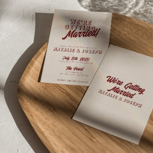Modern Deep Red Retro Bold Funky Unique Wedding Invitation