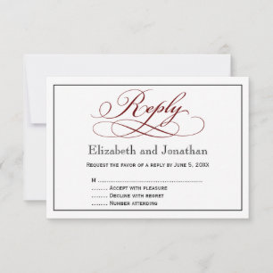Modern Deep Red Script Wedding Reply Card