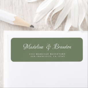 Modern Deep Sage Green Wedding Return Address Label