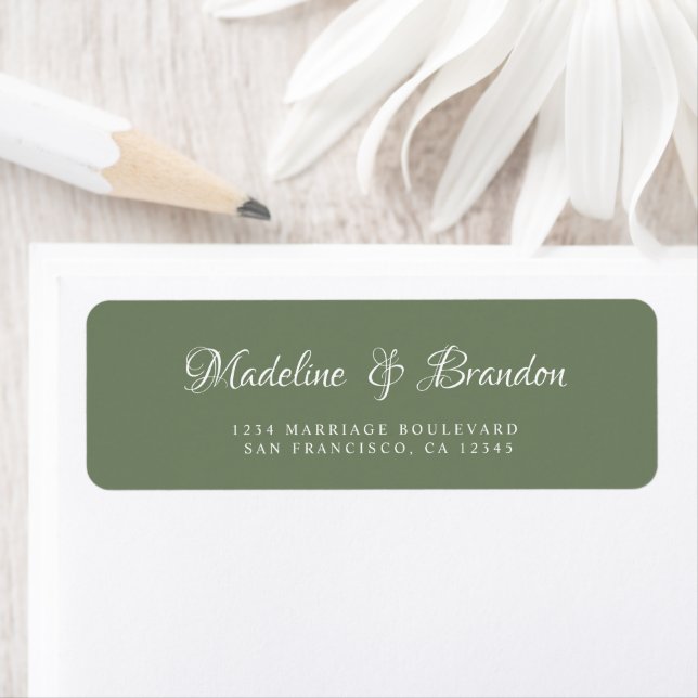 Modern Deep Sage Green Wedding Return Address Label (Insitu)