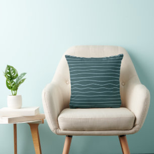 Modern Deep Teal Abstract Wavy Line Art Throw Pill Cushion