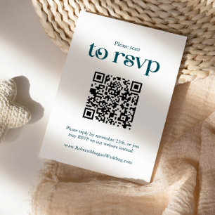 Modern Deep Teal QR Code Wedding RSVP Card