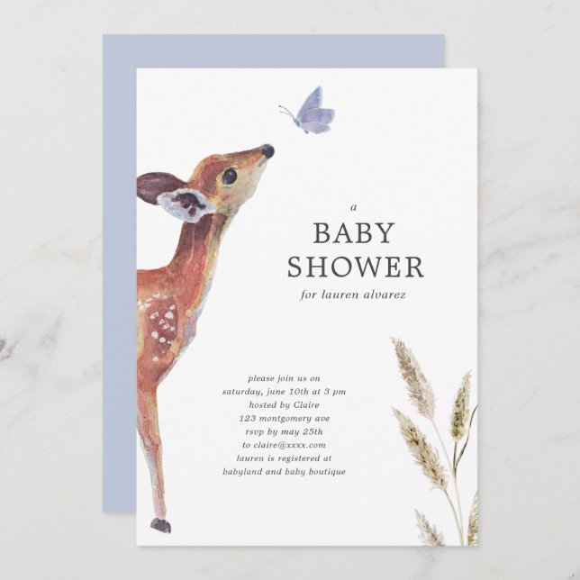 Modern Deer Blue Boy Baby Shower Invitation (Front/Back)