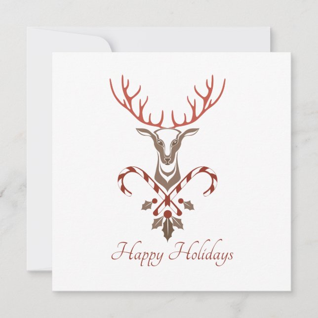 Modern Deer & Candy Canes Christmas Card (Front)