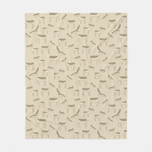 Modern Deer Illustration Beige Pattern Fleece Blanket (Front)