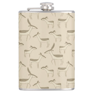 Modern Deer Illustration Beige Pattern Hip Flask