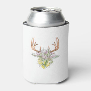 Modern Deer Skull And Floral Pastel Colours Can Cooler