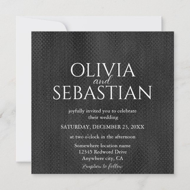 Modern delicate black Minimalist Textured Wedding Invitation (Front)